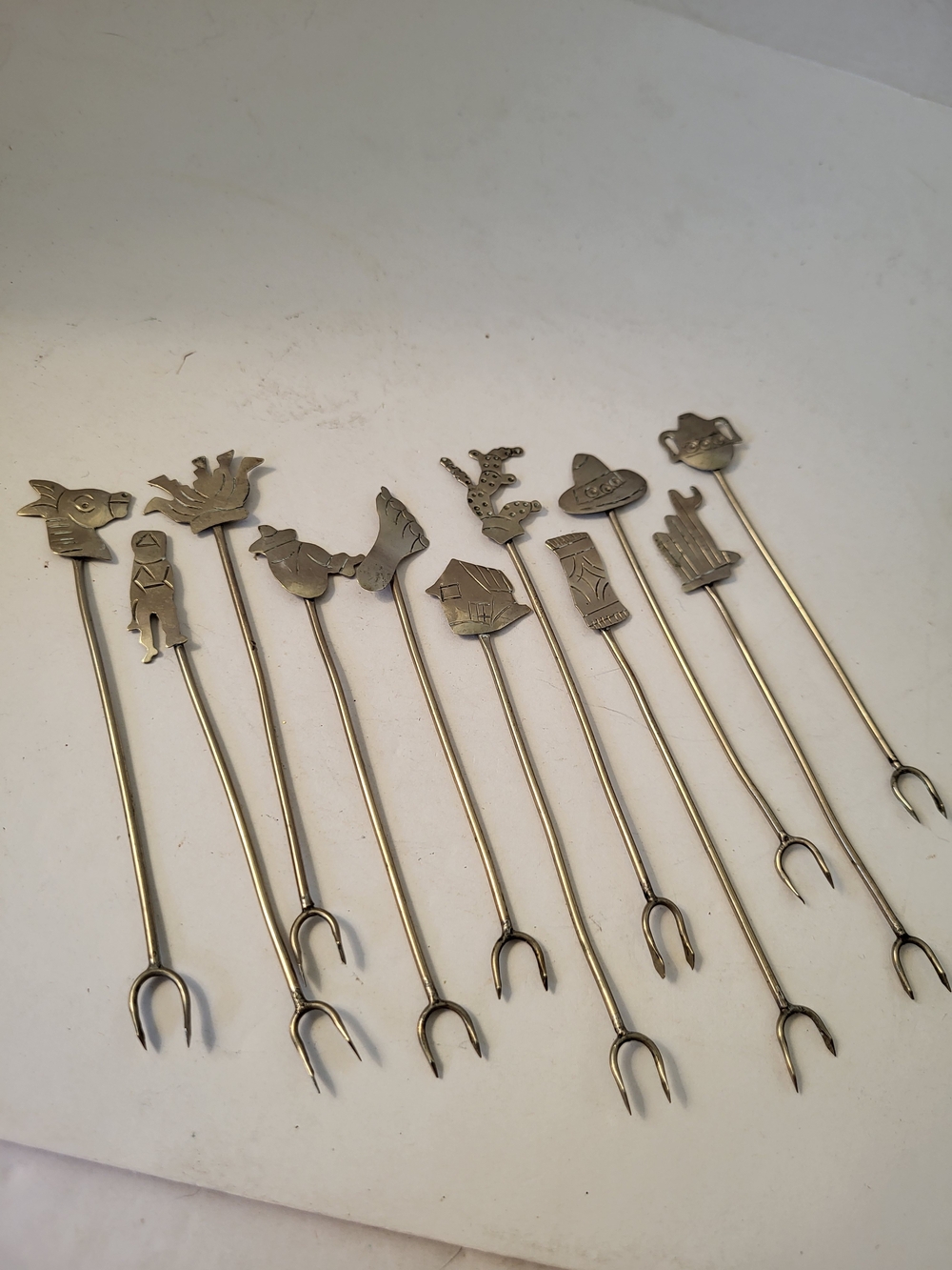 1950/60s MCM Vintage Alpaca Silver Cocktail Fork Picks Set/11